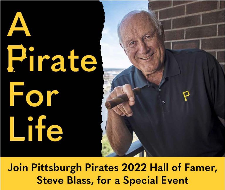 Baseball player Steve Blass poses with cigar on an even poster.