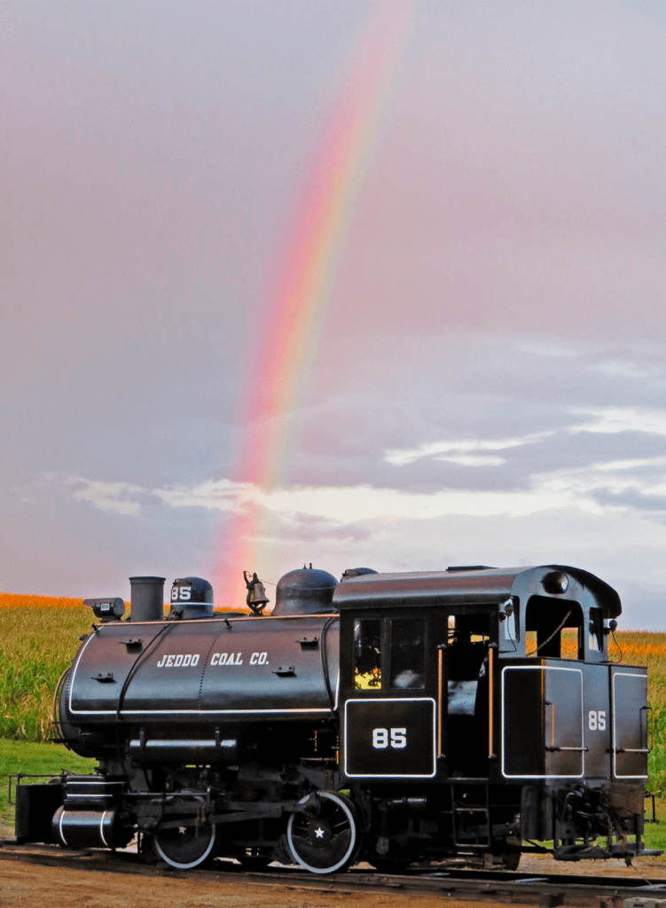 Hike Along the Bradenton Area's History Trail museum train with rainbow in the background