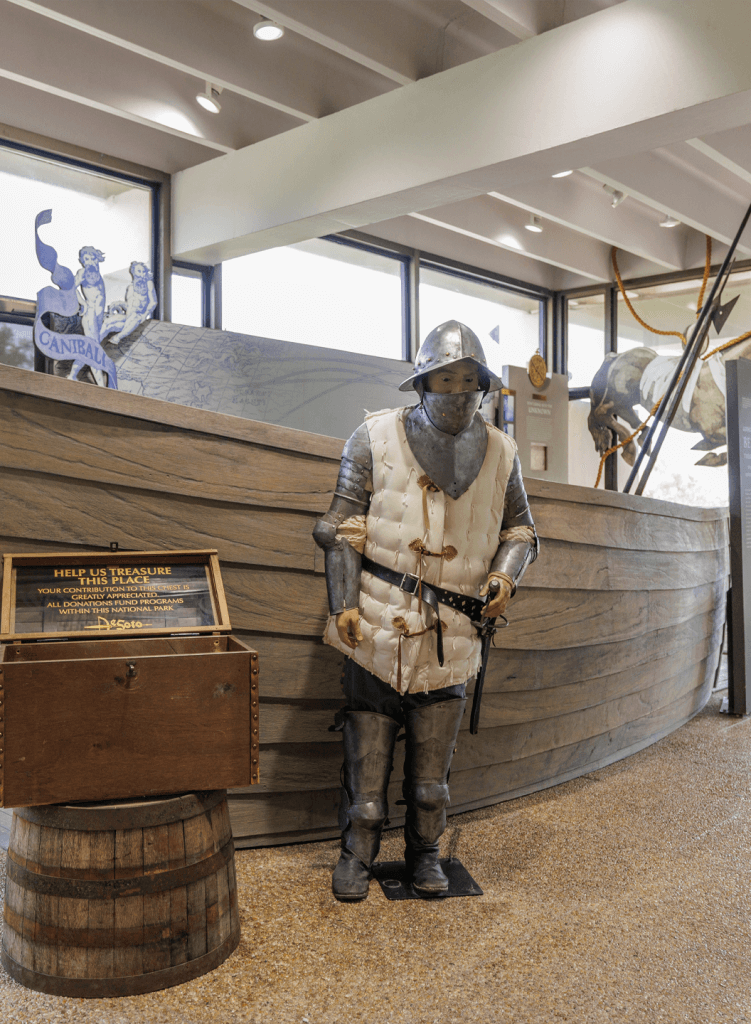 Hike Along the Bradenton Area's History Trail figure of spanish conquistador at De Soto National Memorial